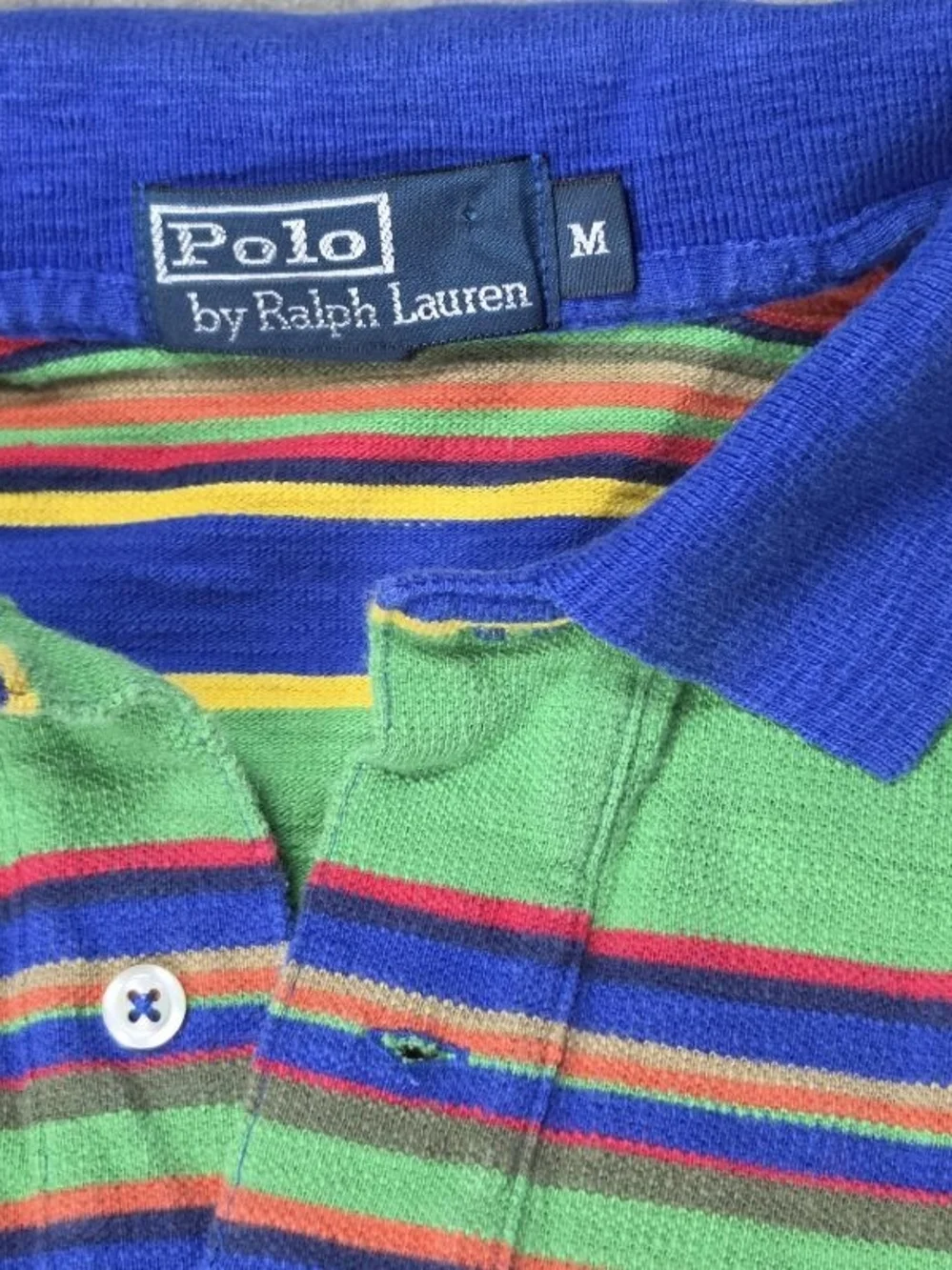 Polo Ralph Lauren Mens Polo Shirt Blue, Red, Yellow Stripe 100% Cotton Vintage M
